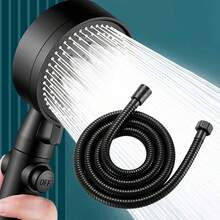 2pcs 5-Setting High Pressure Shower Head With Hose, ABS Material Handheld Shower Head Set With On/Off Button, Including 1.5m Bathroom Hose - Black - View 2