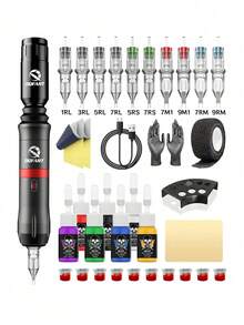 DQFART Wireless Tattoo Gun Kit Equipped With A 1200mAh Battery Compartment, Aluminum Alloy Tattoo Machine Set, Suitable For Beginners And Tattoo Artists. Complete Tattoo Pen Kit Includes Tattoo Needles, Tattoo Ink, Tattoo Practice Skin, And Various Tattoo Accessories. Ideal For Use In Multiple Scenarios. - Black - View 14