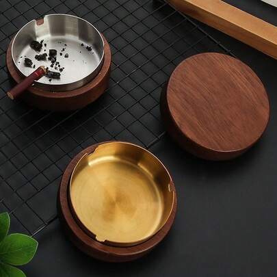 家用客厅防灰创意办公圆形木质炉灶，防飞防摔设计 - 不锈钢内胆易于清洁，适用于办公室、家庭、房间、酒吧装饰，可作礼品，经典圆形 - 适用于客厅、办公室、餐厅和餐车，经久耐用