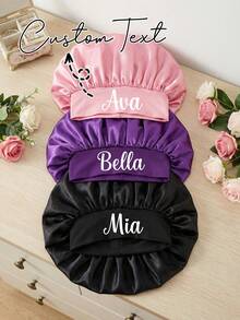 Customizable Silk Sleep Cap With Name, Satin Sleep Cap With Customized Name, Personalized Hair Cap With Name, Customizable Ladies Beauty Cap, Valentine's Day Customized Gift, Ladies Headband, Curling Silk Sleep Cap, Large Size Sleep Cap, Customized Bridesmaid Gift, Bridal Party Gift, Wedding Gift, Birthday Gift, Teacher Gift, Party Favor, Bridal Shower Gift, Mother's Day Gift, Best Friend, Mom, Wife, Girlfriend - Multicolor - View 2