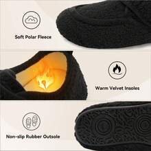 Women's Warm Teddy Fleece Full Heel Slippers, Adjustable Hook And Loop, Non-Slip Rubber Sole, Indoor/Outdoor Use For Autumn/Winter - Black - View 4
