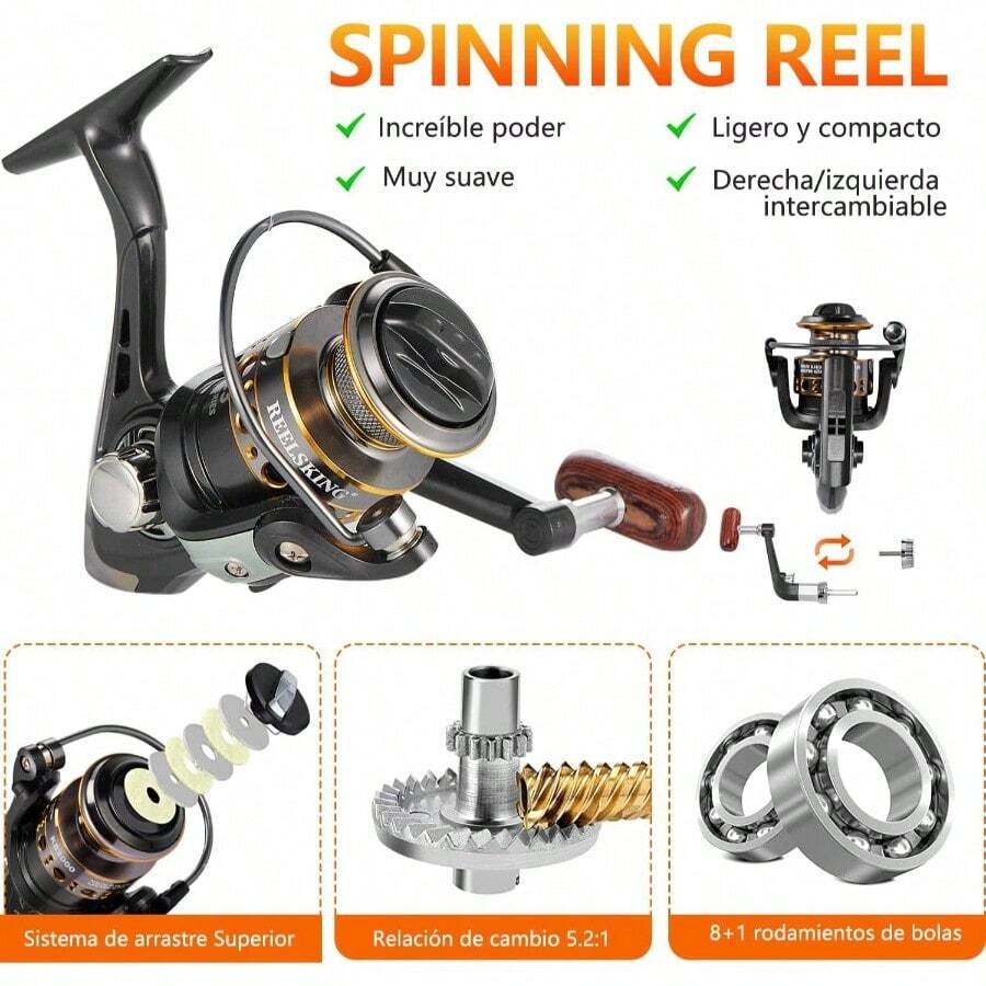 Caa de Pescar Telescpica de Fibra de Carbono con Seuelos y Accesorios, Bolsa de Pesca para Agua Salada y Dulce 2.4m - Negro - Ver 1