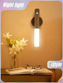 1pc Smart Motion Sensor Night Light, LED Intelligent Rechargeable Home Lighting, Wooden Grain Corridor/Hallway Lamp - Walnut Wood Grain Night Light - View 10