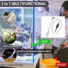 三合一手动水族箱换水器和底砂清洁器 - 鱼缸沙砾真空清洁工具，配备 3 个喷嘴和软管套件，高效水族箱维护，水族箱维护工具 | 高效清洁工具 | 水族箱清洁工具 - 直頭 - 查看 2