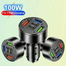 100W 3USB 2Type-C Car Charger Fast Charging PD QC3.0 USB C Car Phone Charger Type C Adapter In Car Compatible With Iphone - Black - View 2