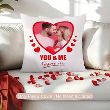 1pc Double-Sided Printed Rose & Heart Shape Customized Text/Photo Throw Pillow Cover, Soft Plush Fabric, Washable Zipper Design, Suitable For Valentine's Day, Anniversary, Wedding Gift (Inner Cushion Not Included), Romantic Personalized Pillow, Modern Style, No Power Required - LOVE - View 4