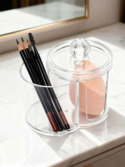 Qtip Holder Dispenser Dual-Compartment Cotton Swab Cotton Organizer Clear Vanity Canister With Removable Dustproof Lid Bathroom Accessories Storage Organizer For Cottons Swabs Balls Pads Floss Picks