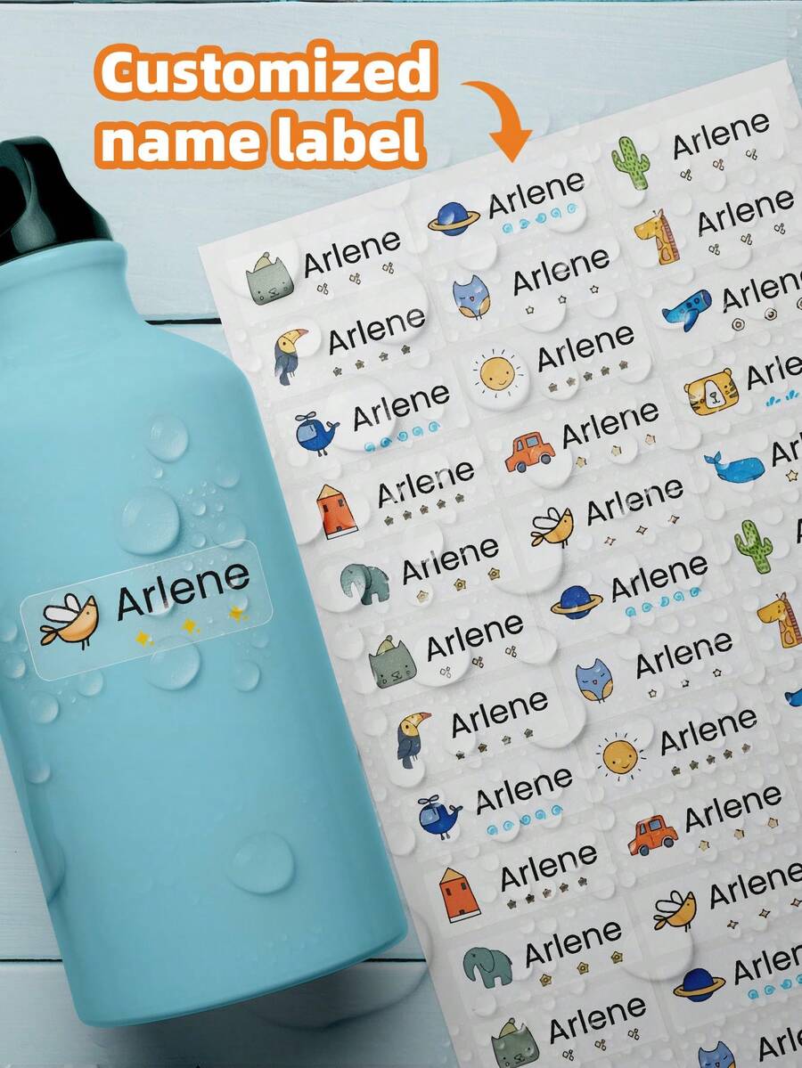 Adesivos personalizados com nome (1-240 unidades) - Adesivos transparentes, à prova d'água e de óleo, com estampas, reutilizáveis, que não precisam ser passados a ferro. Ideais para casa, escritório, dormitório, acampamento de verão, lápis, borrachas, estojos e materiais escolares. - Multicolorido - Ver 1