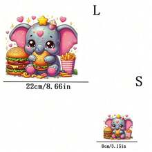 1张/2张/3张耐用持久的热转印贴纸，图案为大象吃汉堡和薯条，可用于DIY，适用于T恤、卫衣、牛仔裤、连帽衫、背包、夹克、手提包、枕头等。 - L - 查看 4