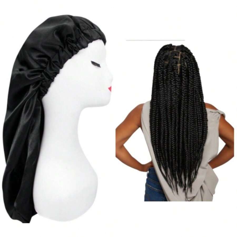 touca de cetim toca de cetim touca gigante touca  cacheada touca box dread trancas - Preto - Visão 1