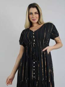 MIA BRAZIL Women's Black Long Dress With Gold Details - Elegant, Flowing And Comfortable - #00651 - màu đen - Xem 2