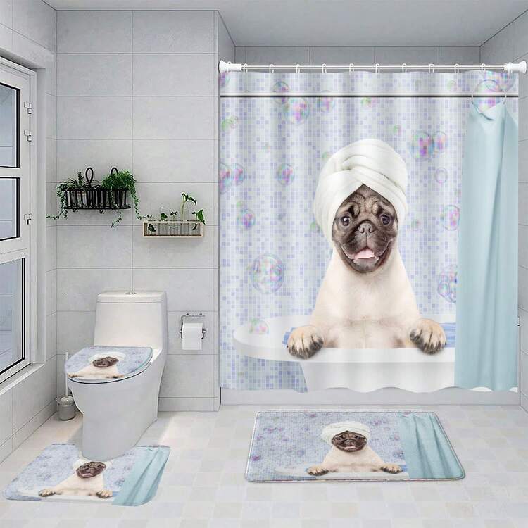 1/4 badrumsdraperier duschset, duschdraperiset, badrumsinredning, badrumsmatta, heminredning, badrumsmatta, badrumsmatta, taxmönster, present, djurtemadekoration, badrumset, levereras med 12 krokar - Flerfärgad - Visa 8