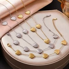 新款钛钢海洋系列手链项链套装，女士轻盈奢华18K金及不锈钢首饰 - 彩色 - 查看 2