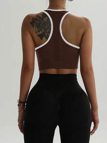 Women's Seamless Knit Racerback Workout Tank Top - Chocolate Brown - View 2