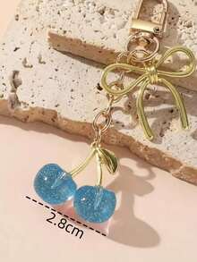 1pc Unisex Cherry Keychain, Fashionable Bow Pendant, Luxury Style Delicate Bag Charm - Multicolor - View 2