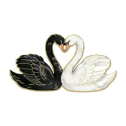 天鹅恋人珐琅胸针 情人节时尚装饰胸针 衣领徽章 包包胸章 珠宝礼品