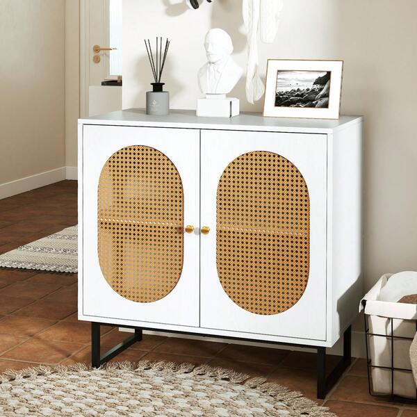  COSTWAY Modern Sideboard Buffet Cabinet With 2 Doors, Storage Cabinet W/ Adjustable Shelf & Anti-Tip Safety Kit, Stylish Mid-Century Coffee Bar For Dining Or Living Area, White