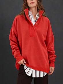 Women's Oversized Sweatshirts Casual Loose Button Up Fleece Henley Pullover Top Winter Clothes 2026 Spring Fashion Outfits - Red - View 6