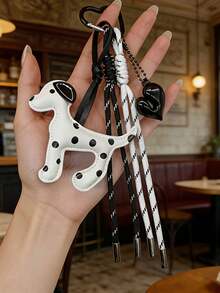 Móc khóa hình chó đốm Dalmatian thủ công, mặt dây chuyền hình chó hoạt hình với dây bện và mặt hình trái tim, phụ kiện dễ thương cho ba lô và móc khóa xe hơi, món quà hoàn hảo cho người yêu động vật. - Nhiều màu - Xem 2