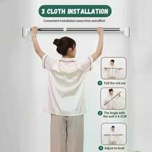 Barra de cortina de ducha y secado multifuncional telescópica ajustable de acero inoxidable sin perforaciones gruesas con antideslizante sin taladro J3BG - A4 - Ver 4