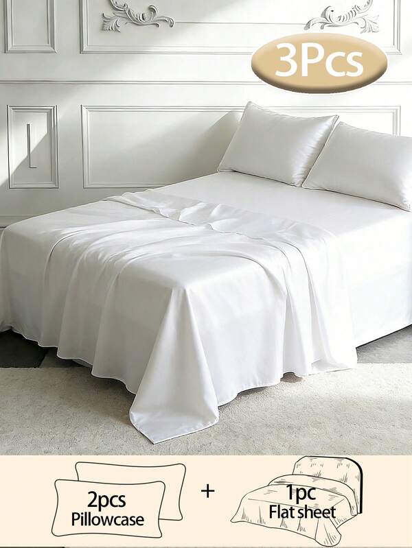 3pcs Silky Satin Bed Sheets, Soft & Breathable, Wrinkle-Resistant, Luxurious Hotel Style, Ideal Gift For Parents & Friends, Available In Multiple Colors & Sizes, Suitable For Twin, Full, Queen, King Beds
