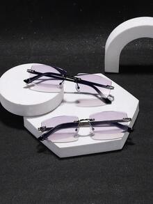 1 pieza Gafas rectangulares ligeras y sin montura de metal casual para hombres, gafas decorativas de alta calidad para uso diario - transparente - Ver 8