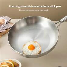 304 Stainless Steel Frying Pan NonStick Pan Fried Steak Pot Uncoated Kitchen - Silver - View 11