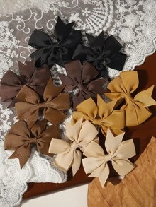 10 buah Jepit Rambut Pita Vintage, Serbaguna untuk Kembali ke Sekolah/Sehari-hari, Pilihan Hadiah yang Bagus untuk Liburan - Coklat - View 3