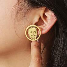 Custom Photo Earrings, Personalized Image 304 Stainless Steel Earrings, Men's Jewelry, Daily Wear, Ideal For Couples, Family, Anniversary Gift - Gold - View 5