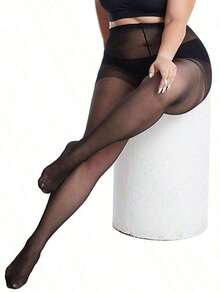 1pc 15D Soft Sheer Plus Size Tights Stockings Control Top Pantyhose Reinforced Toes Women Valentine's Day - 黑色 - 查看 3