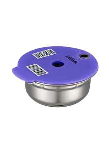 Stainless Steel Refillable Capsule Shell + Silicone Lid, Comes With Spoon & Brush, Reusable For Filling Coffee Powder - Purple - View 10