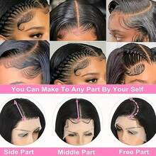 Brazilian Virgin Hair 13x4 13x6 HD Transparent Lace Front Bob Wig Human Frontal Hair 200% Density Straight 5x5 Inch Pre Cut Pre Plucked With Baby Hair Wigs Glueless Human Blended Hair Wigs Natural Hairline For Women Natural Black - Natural & Black - View 9