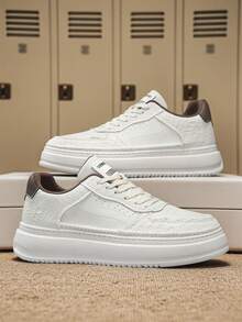 2026 New Leather Embossed Platform Lightweight Casual Sneakers - Beige - View 5