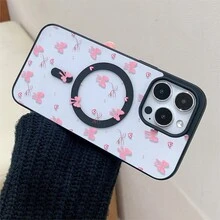 1 Stück, rosa Liebe Schmetterlingsknoten Muster, einfache stilvolle Handyhülle, magnetische Struktur, Unterstützung für drahtloses Laden von  11/12/13/14/15/17/Air/Pro/Plus/Pro Max und Galaxy S22/S223/S84/S25/Ultra/FE/EDGE Modelle. Geeignet für Geschenke an Freunde, Valentinstagsgeschenke. - Verschiedenfarbig - Übersicht 2
