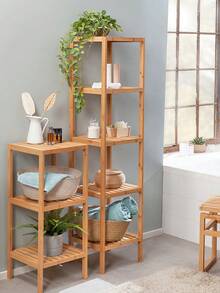 1pc 3-Tier/4-Tier Freestanding Bamboo Shelving Unit, Suitable For Bathroom, Kitchen, Living Room, Natural Material - Log - View 1