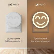 Đèn ngủ LED trắng ấm 0.5W với cảm biến thông minh, màu vàng ấm 2700K, thích hợp cho hành lang, phòng ngủ, phòng trẻ em, nhà bếp, cầu thang, thiết kế hình mặt cười (Lưu ý: Đèn ngủ này chỉ bật khi ánh sáng xung quanh đủ tối) - Phích cắm loại C của EU (220-240V) - Xem 5