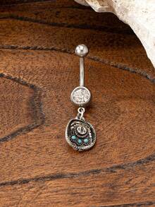 1件西部牛仔风格肚脐环，牛仔帽、牛仔靴、西部马肚脐钉，蓝色绿松石装饰西部肚脐不锈钢人体穿刺饰品 - 彩色 - 查看 15