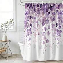 Purple Eucalyptus Leaves Shower Curtain, Leaf Plant Shower Curtains Set, Waterproof Fabric Bath Curtain For Bathroom Bathtub Decor Home Accessories - A - View 4