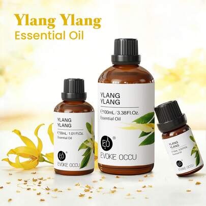  EVOKE OCCU Ylang Ylang Essential Oil, 10ml/30ml/100ml Floral Fragrance Oil, Suitable For Bath DIY Fragrance, Skincare, Haircare, Aromatherapy Diffuser, Air Purification, Soap Making, Hotel Fragrance
