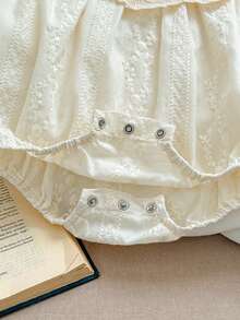 夏季女宝宝韩版刺绣连体衣，大翻领 - 杏色 - 查看 6