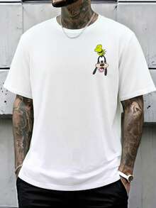 Disney Men's Summer T-Shirt, Round Neck, Short Sleeves, Double-Sided Print With Goofy Design. - White - View 2