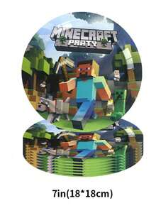 40/80件套我的世界主题派对用品，7英寸和9英寸一次性纸盘套装，适用于节日、万圣节、家庭聚会、婚礼和生日派对 - 彩色 - 查看 10