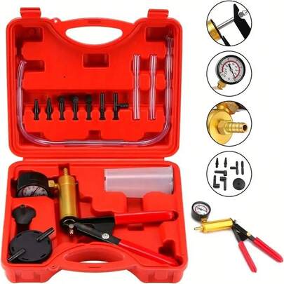 Brake Bleeder Kit With Hand Vacuum Pump And Adapters, Brake Bleeding Kit For Brake Fluid Power Steering Fluid More, Vacuum Brake Bleeder Pump With Pressure Gauge For Automotive Vehicles, Truck,Motorcycles, Father's Day Gift