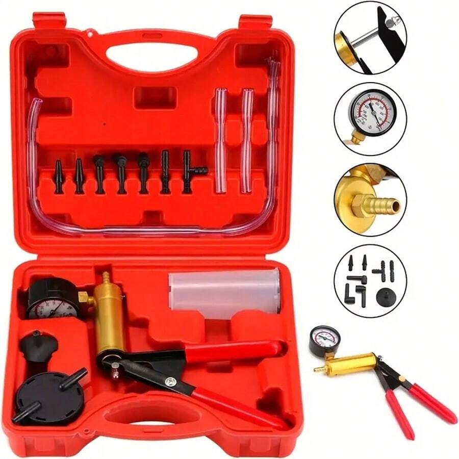 Brake Bleeder Kit With Hand Vacuum Pump And Adapters, Brake Bleeding Kit For Brake Fluid Power Steering Fluid More, Vacuum Brake Bleeder Pump With Pressure Gauge For Automotive Vehicles, Truck,Motorcycles, Father's Day Gift