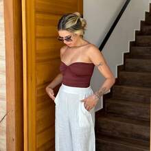 Antonella Premium Polyamide Top, Wrap Style, Luna Fashion, Party, Summer, High Versatility, Perfect Fit, Fabric, Backless, Asymmetrical Strapless Top, Night. - Rỉ Nâu - Xem 3