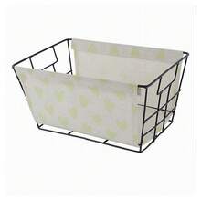 OISE ART STORE Cesto Porta Oggetti In Ferro Tessuto Stampa Cuori Gialli Manici 30x20x15cm 10617 - - Multicolore - Visualizzare 2