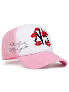 1顶男士哥特字母刺绣卡车帽，红色嘴唇字母刺绣，嘻哈帽；时尚可调节防晒男女通用棒球帽，适合户外、旅行、海滩派对，春秋季佩戴。 - 字母 - 查看 29