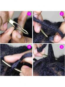 4件套脏辫工具套装，包含脏辫固定工具、脏辫钩针（用于发型设计）、脏辫维护钩针、接发工具套装（玫瑰金、金色） - 多色1 - 查看 3