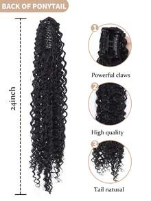 Tóc giả đuôi ngựa xoăn 24 inch (1 miếng) Tóc giả sóng sâu, có dây rút, tóc nhân tạo, cảm giác dày dặn, tóc giả màu đen tự nhiên, thích hợp cho lễ hội Halloween và Giáng sinh. - Nhiều màu - Xem 3