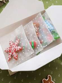 100pcs Transparent Self-Adhesive Cookie Bags, Candy Bags, Wax Paper Bags, White Polka Dot Cookie Bags, For Packaging Cookies, Candies, DIY Clear Packaging Bags, Plastic Pastry Bags, Baking Cookie Decorative Packaging Bags, Suitable For Party Gifts, Candies, Cookies, Chocolates And More. - Multicolor - View 4